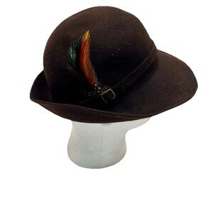 Lancaster Wool Felt Alpine Fedora Hat Brown Feather Oktoberfest